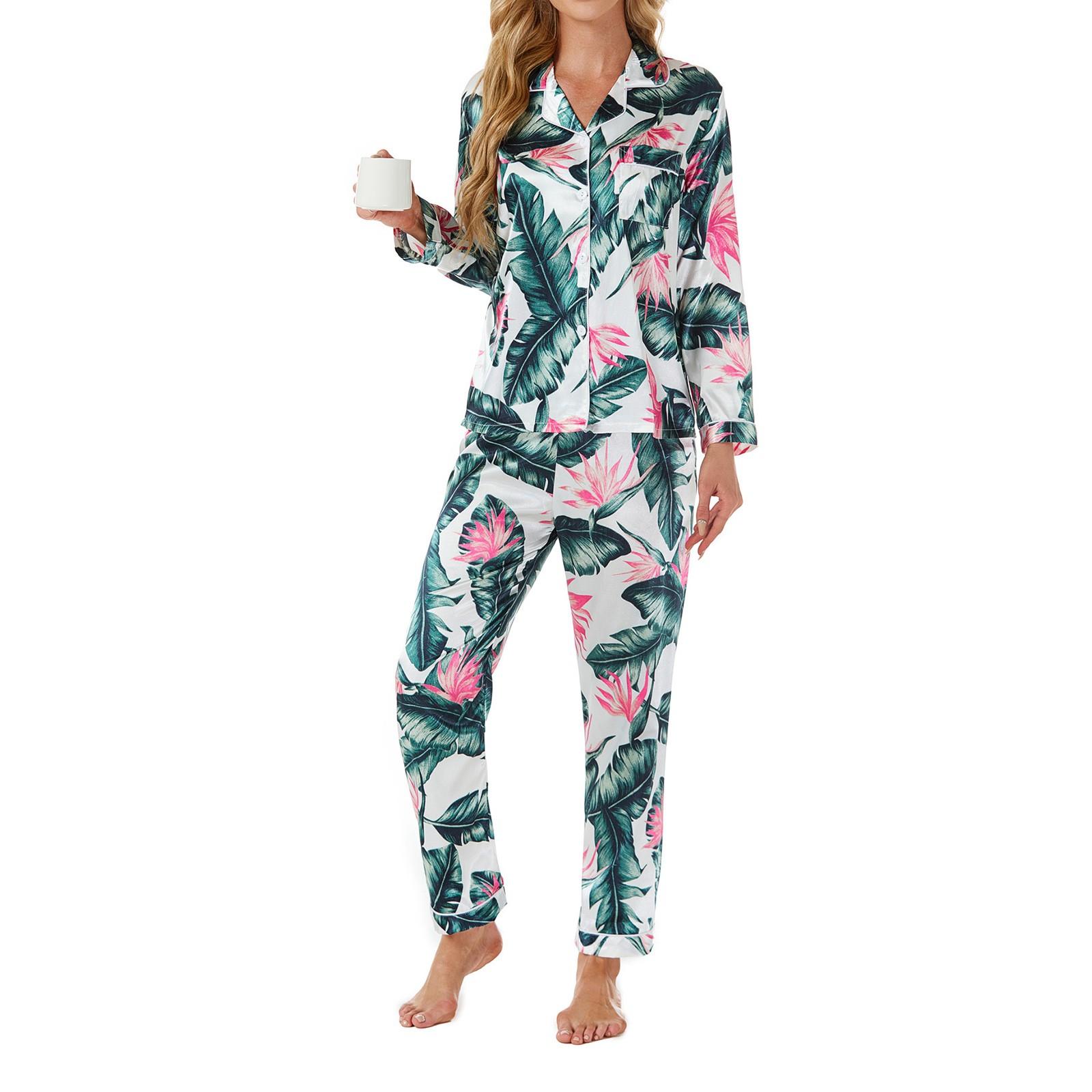 

Женский осенний повседневный домашний костюм, пижама, атласный кардиган с длинными рукавами L зелёный