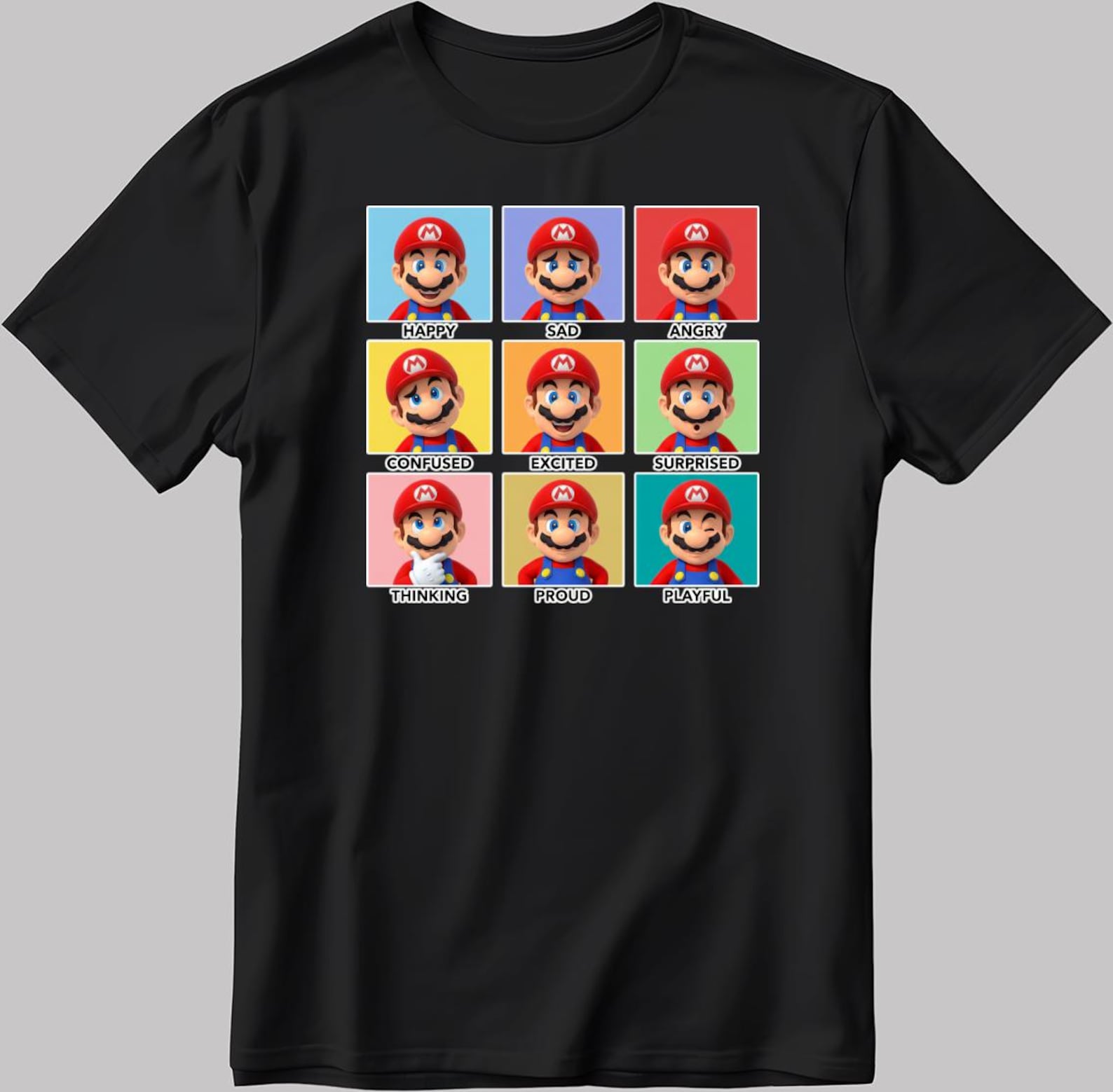 Super Mario, Mario Moods White-Black Men / Women T-Shirt YZ128 2XL