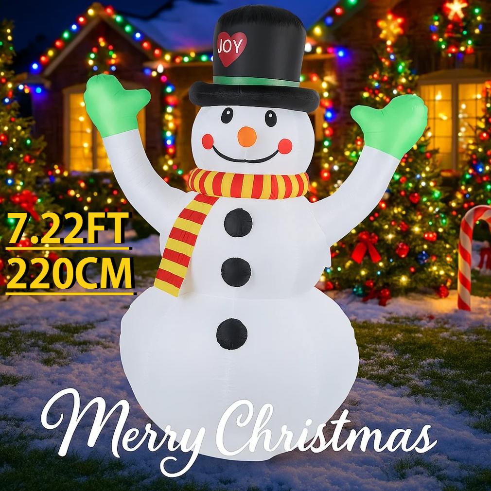 7.22FT Yard Party Decoration Inflatable Snowman Hat Scarf Toy LED Light Xmas Home Supplies Ornaments Christmas Holiday Gifts