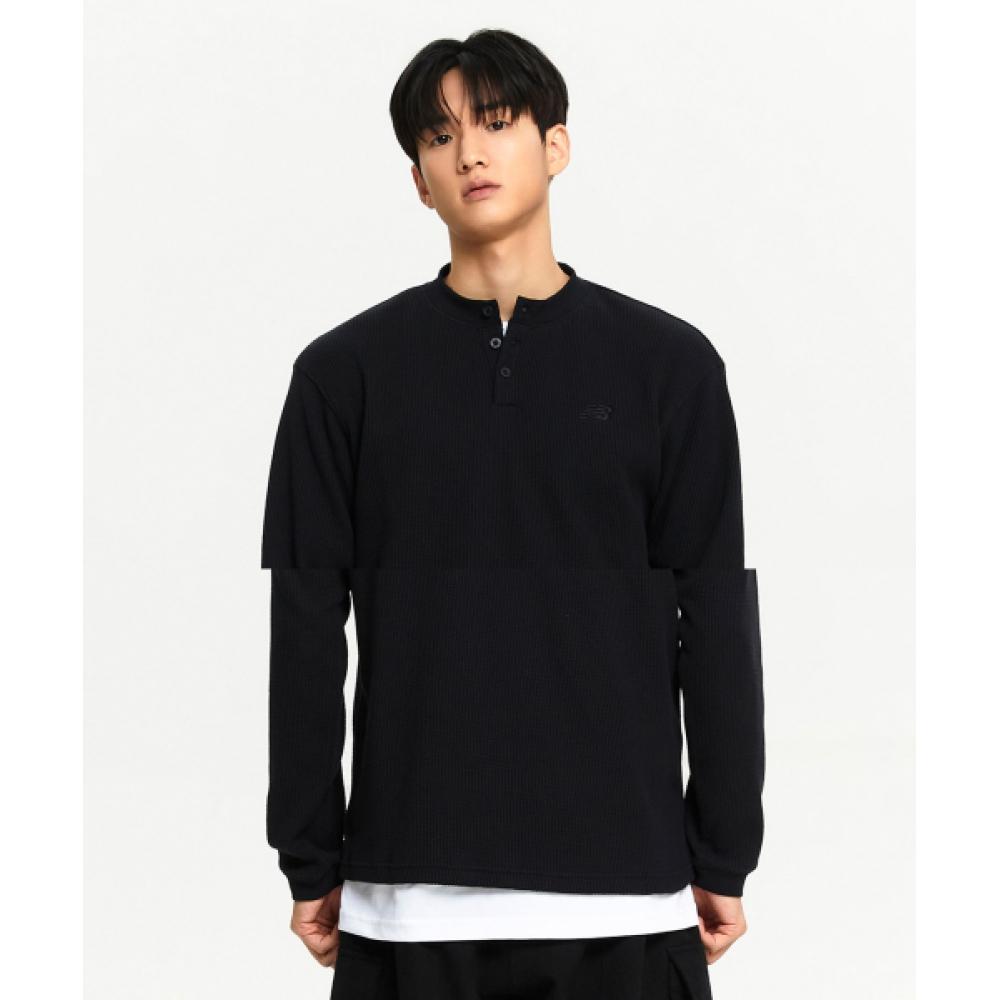 

New Balance Nbnde4s081 Men Waffle Henry Neck Long Sleeve Tee Black (19)BLACK/M(095)