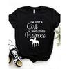 T-shirt Imprimé d'une Fille qui Aime les Chevaux pour Femmes Manches Courtes Col O Ample T-shirt d'Été pour Femmes Hauts Camisetas Mujer