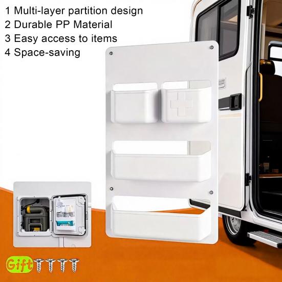 RV Storage Box Multi-Compartment Door Organizer for RV Doors No Drilling Installation Waterproof Scratch-Resistant RV Interior Storage Accessory