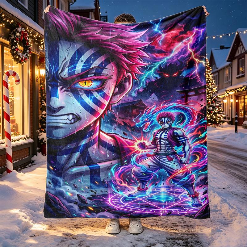 Demon Slayer Pattern Blanket for Home Decoration, Bed, Sofa, Car Travel, Camping, Suitable for All Seasons, Birthday Christmas Gift