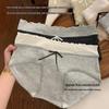 Women's 3-Pack Pure Cotton Mid-Waist Antibacterial Underwear with Bow Lace