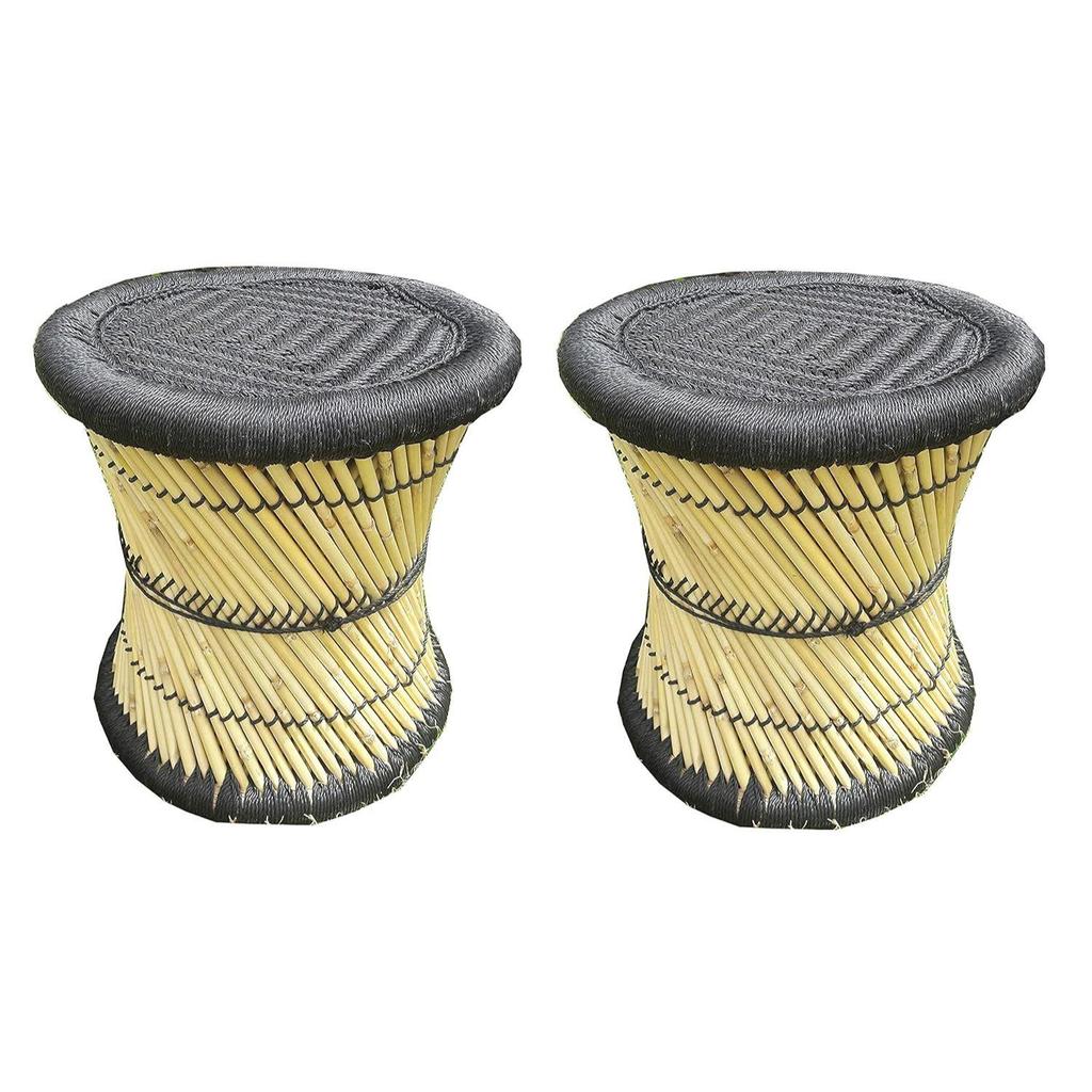 Umweltfreundlicher Sitzhocker aus Bambusrohrholz, Mudda für den Innen- und Außenbereich (Schwarz: 2er Set)