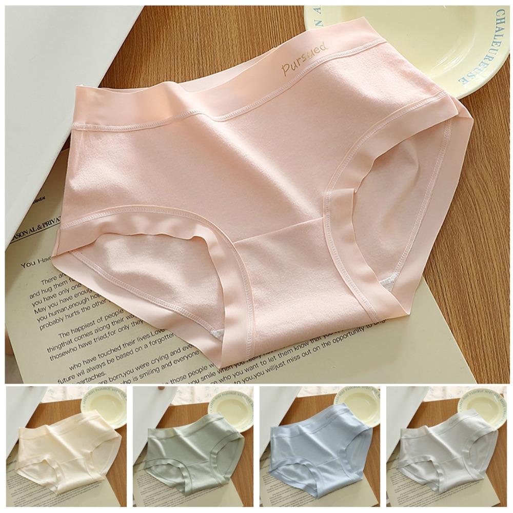 

5pcs Cotton Crotch Seamless Briefs Solid Color Women s Underpants Fashion Mid Waist Panties Lady M-5Pcs