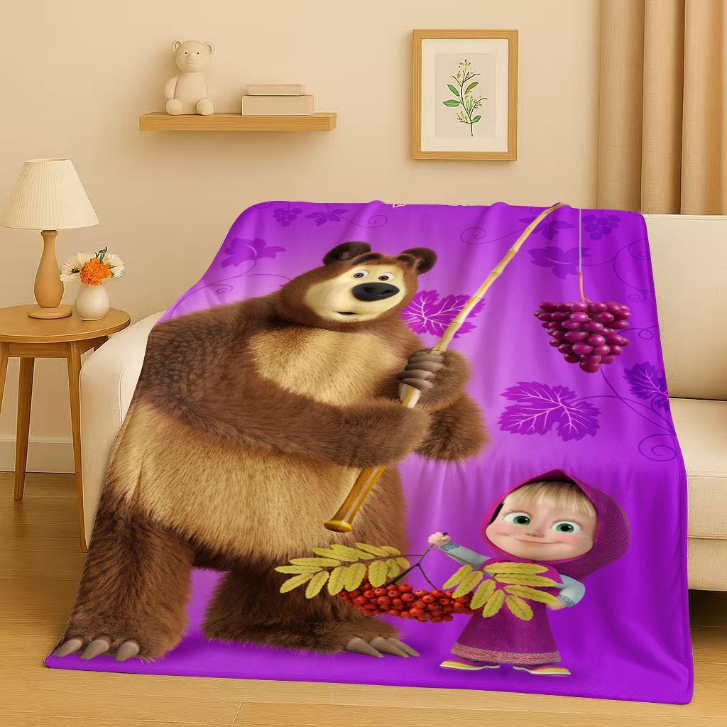 2026 New Cartoon M-Masha and B-Bear Christmas Gift Flannel Blanket,Ultra Soft Plush Throw for Home Bedroom Bed Sofa Cover Kids