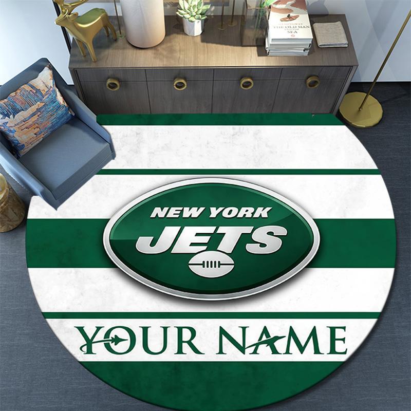 Custom Name New York Jets Round Area Rug,Carpet Rug for Living Room Bedroom Sofa Playroom Decor,Non-slip Floor Mat