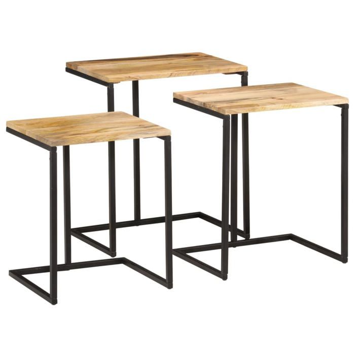 VidaXL Tables Gigognes 3 pcs, Ensemble de Tables Basses Empilables, Bouts de Canapé, Meuble de Salon, Moderne, Bois Massif 372724