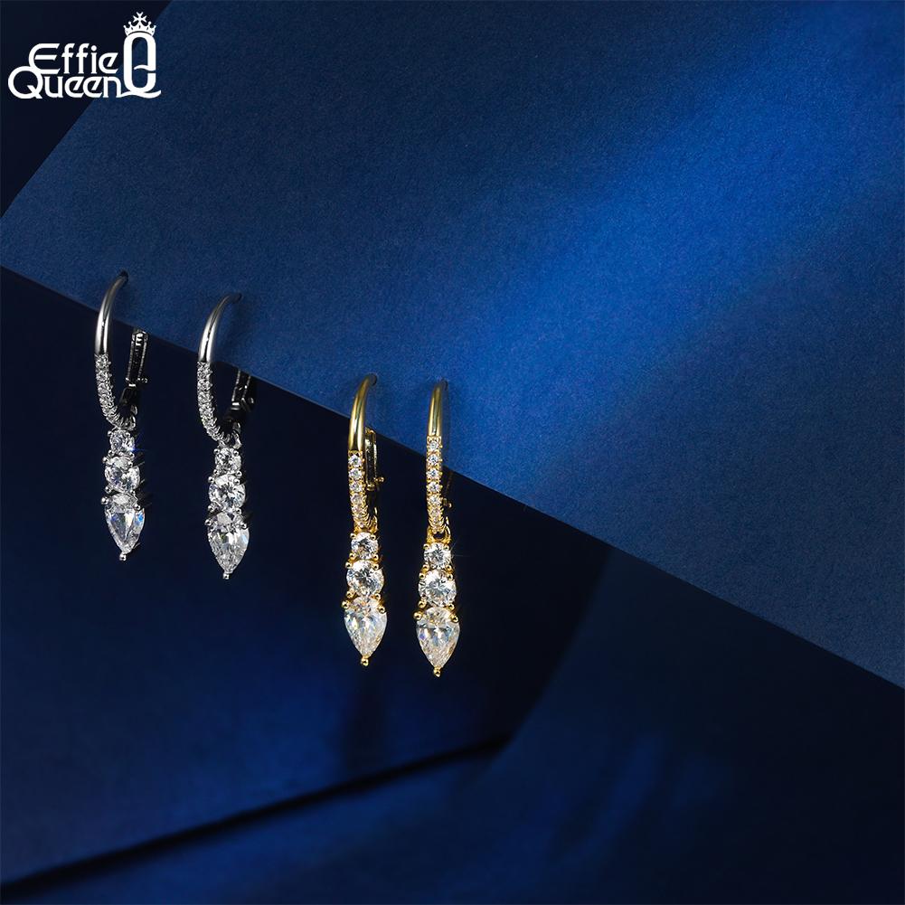 EFFIE QUEEN Glänzende 8A Zirkon Anhängerohrringe 925 Sterling Silber Mode CZ Piercing Statement Accessoires Hochzeitsschmuck LZE60