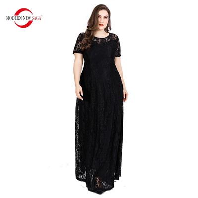 Women Dress Summer Woman Maxi Long Dress Lace Short Sleeve Black Dress Plus Size Elegant Dress