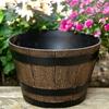 Yousheng Rustic Barrel-Style Round Planter, Wood-Inspired Finish Resin Planter with Built-In Drainage System, for Outdoor Patio And Garden