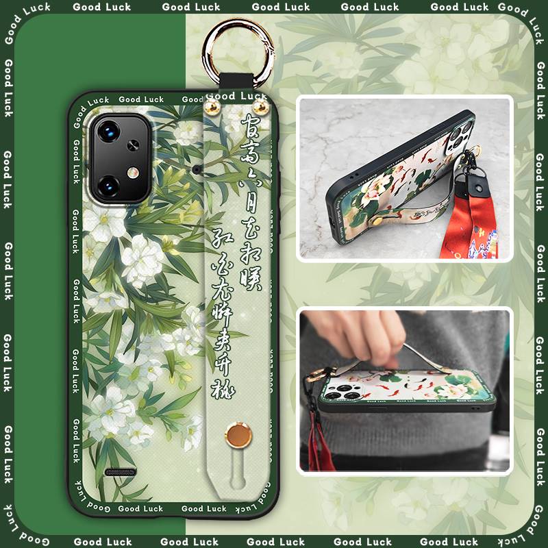 Back Cover Wristband Phone Case For UMIDIGI Bison X20 Shockproof Protective Lanyard Ring Kickstand Anti-dust Silicone