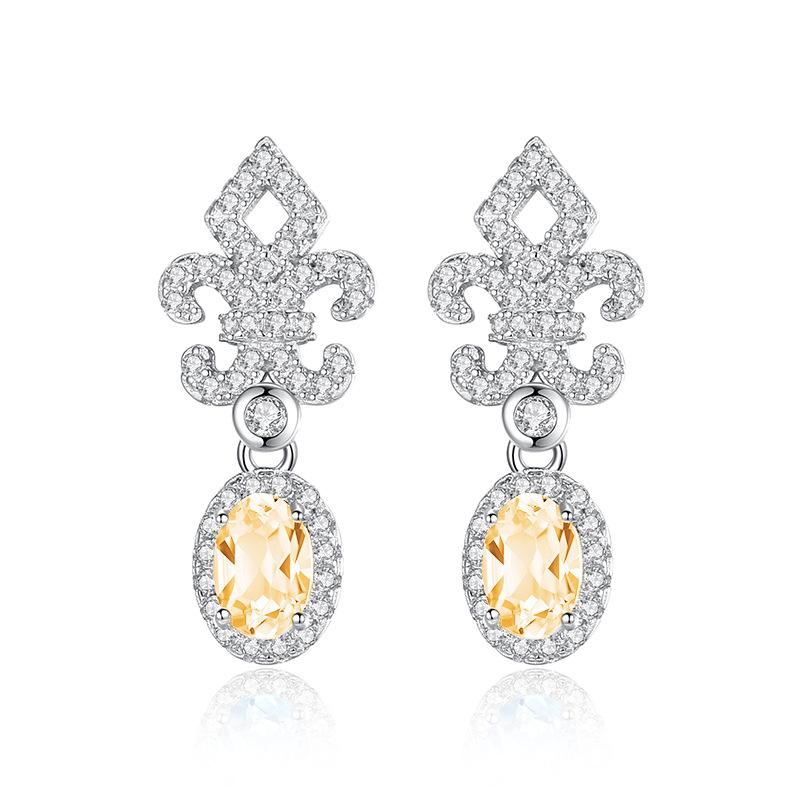 S925 Silver Earrings, Natural Garnet/Topaz Crystal Studs, Elegant Jewelry for Women