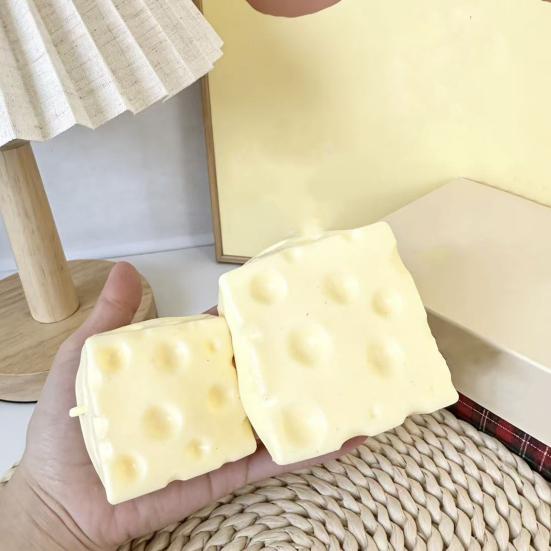 Yellow Cheese Squeeze Toy Milk Flavor Gel Filled Stress Relief Cheese Block Fidget Toy Relaxation Stress Ball Simulated Cheese Cube Sensory Toy