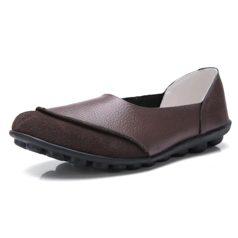 Fashion Genuine Leather Casual Bean Shoes Women Lightweight Slip-on Spring Bean Loafers Ladies Non-slip Moccasins Walking Shoes