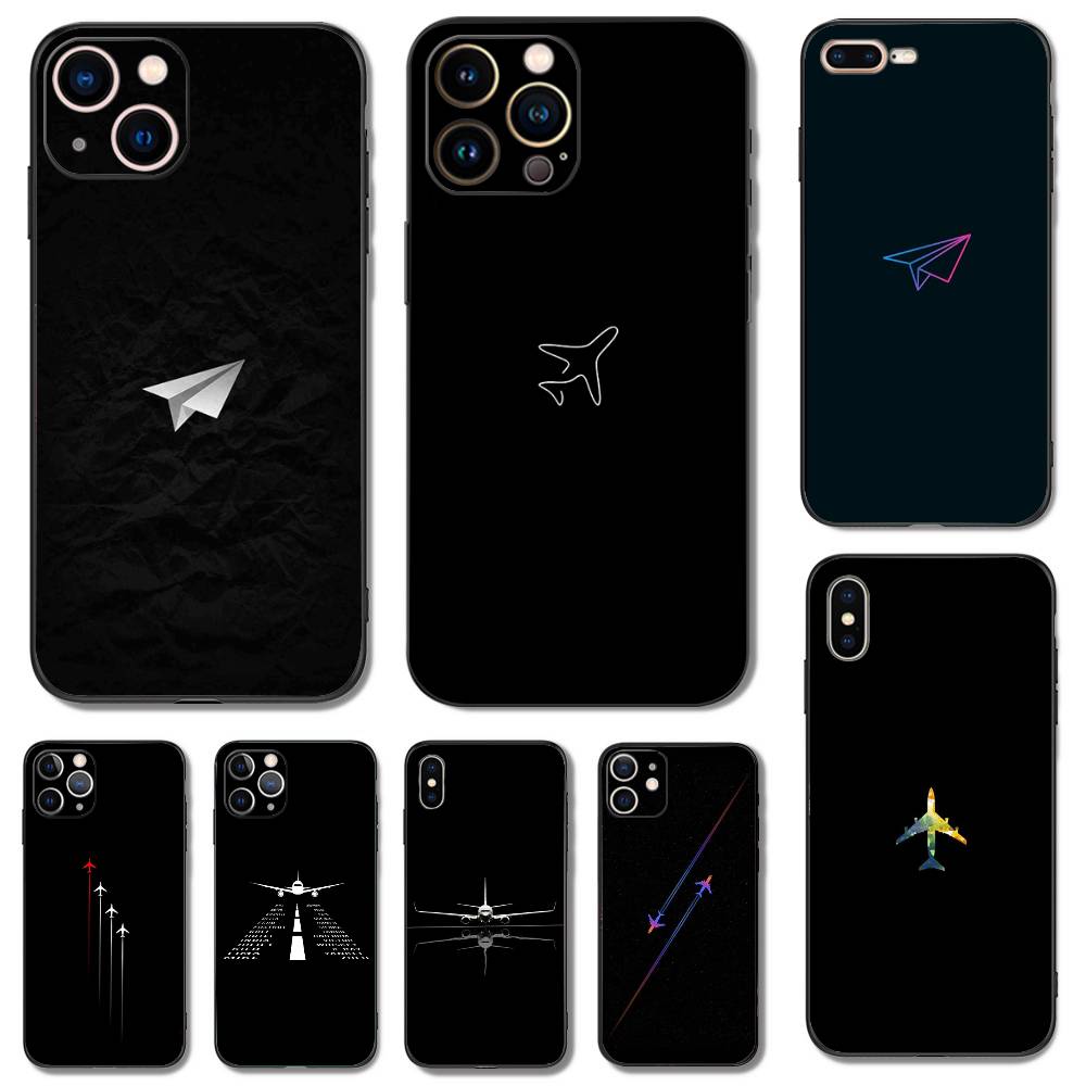 Premium Airplane Pattern Phone Case For iPhone 16,15,14,13,12,11,Pro,X,XS,Max,XR,Plus,Mini Soft Silicone Black Shockproof TPU