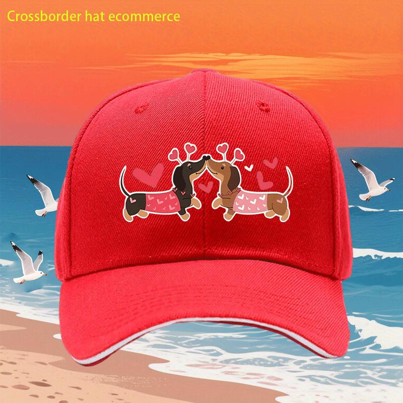 

Cute Dachshund Couple Valentine Baseball Cap Polyester Adjustable Casual Summer Dog Lover Gift One Size