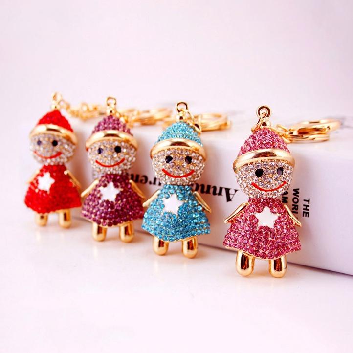 Cute Snowman Keychain For Women Sparkling Rhinestone Zinc Alloy Christmas Gift