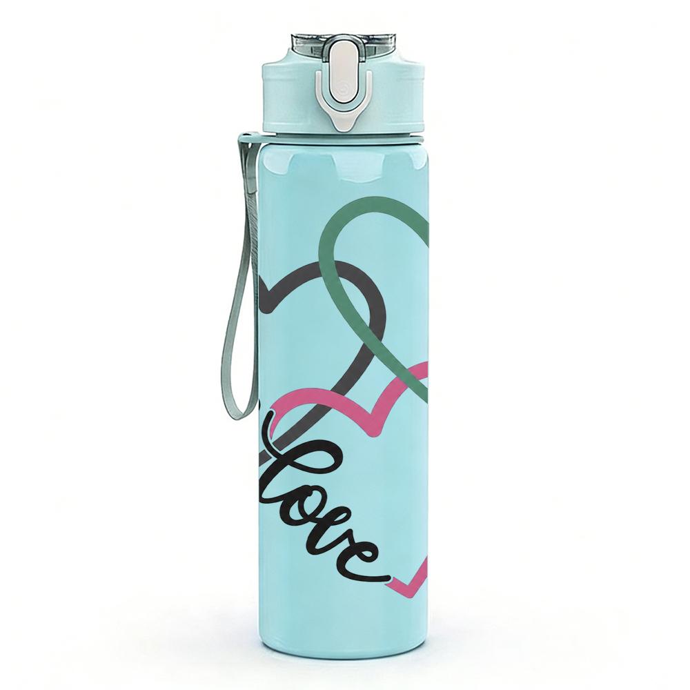 1PC Intertwined Faith Love Heart 750ml Color Plastic Sports Water Bottle Leakproof Flip Straw Lid Suitable for Sports Office Home Use