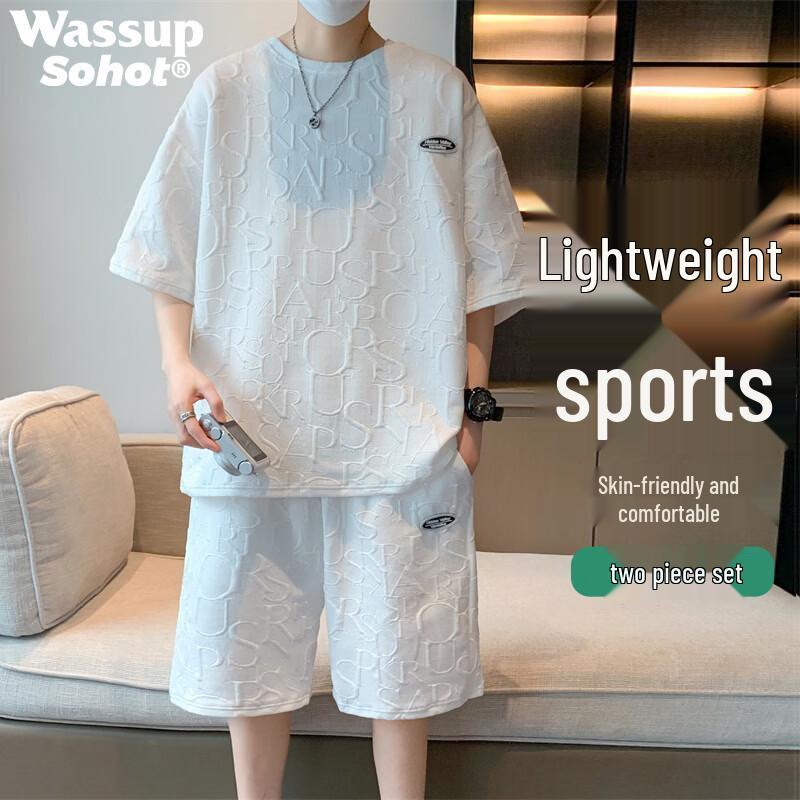 Wassup Sohot Men s Summer Short Sleeve T-Shirt Sportswear Set L