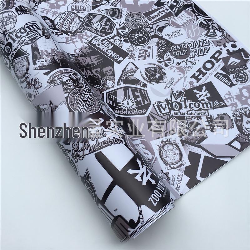 Exclusivas Pegatinas Envolventes de Grafiti Camuflaje Blanco y Negro para Coche y Motocicleta para Personalización Personalizada