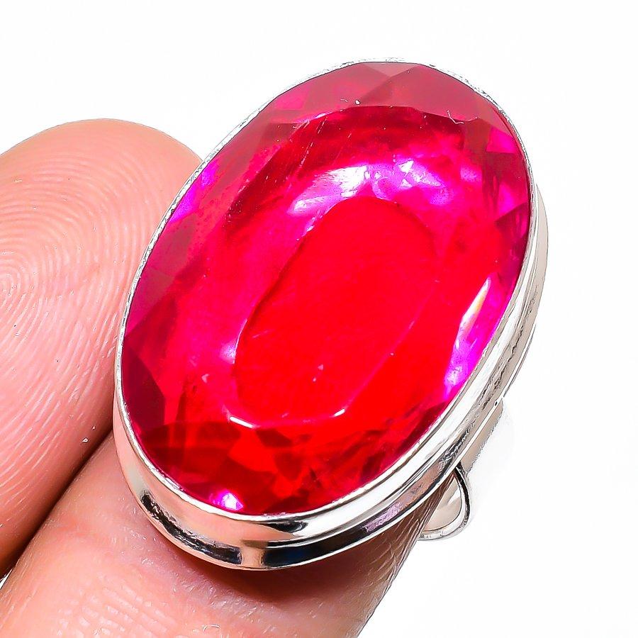 

Natural Pink Rubillite Gemstone 925 Sterling Silver Jewelry Ring Size 8 m3H50