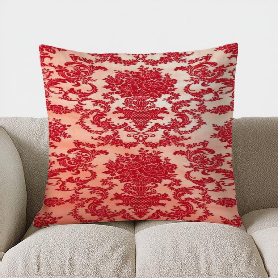 Heminredning Livfull Röd Blommig Kudde Mönster Kuddfodral Lämpligt för Soffa Sovrum Bil Kuddöverdrag