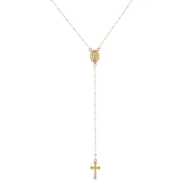 Cruce creștină de epocă colier cu pandantiv religios Fecioara Maria cu ciucuri atârnă lanț de claviculă pentru femei farmec cadou bijuterii