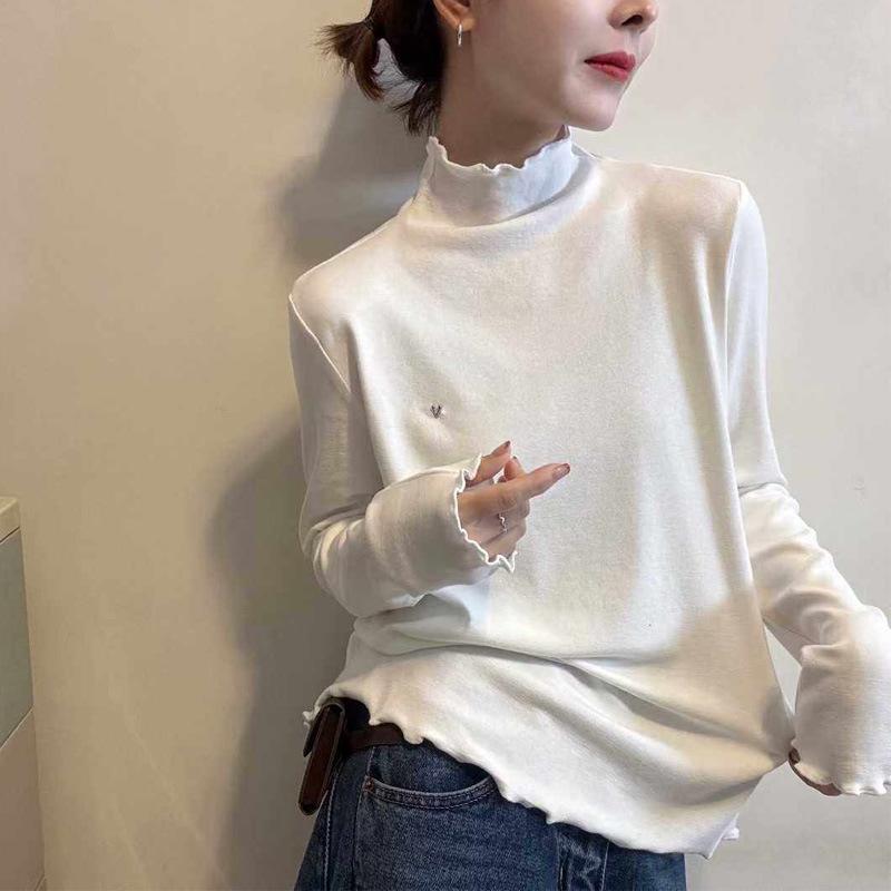 Stylish French Stand Collar Women's Long-Sleeve T-Shirt - Autumn/Winter Casual Wear