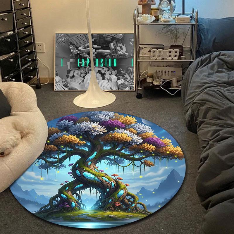 Decorative Round Christmas Multicolor Rug Pad, Non-Slip Floor Mat for Bathroom