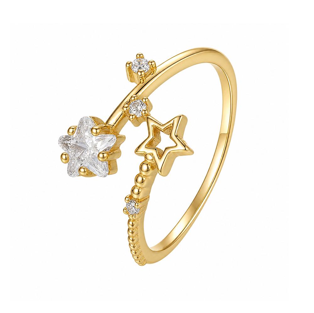 Exquisite Zircon Inlaid Star Ring, S925 Sterling Silver, Light Luxury Pentagram Design.
