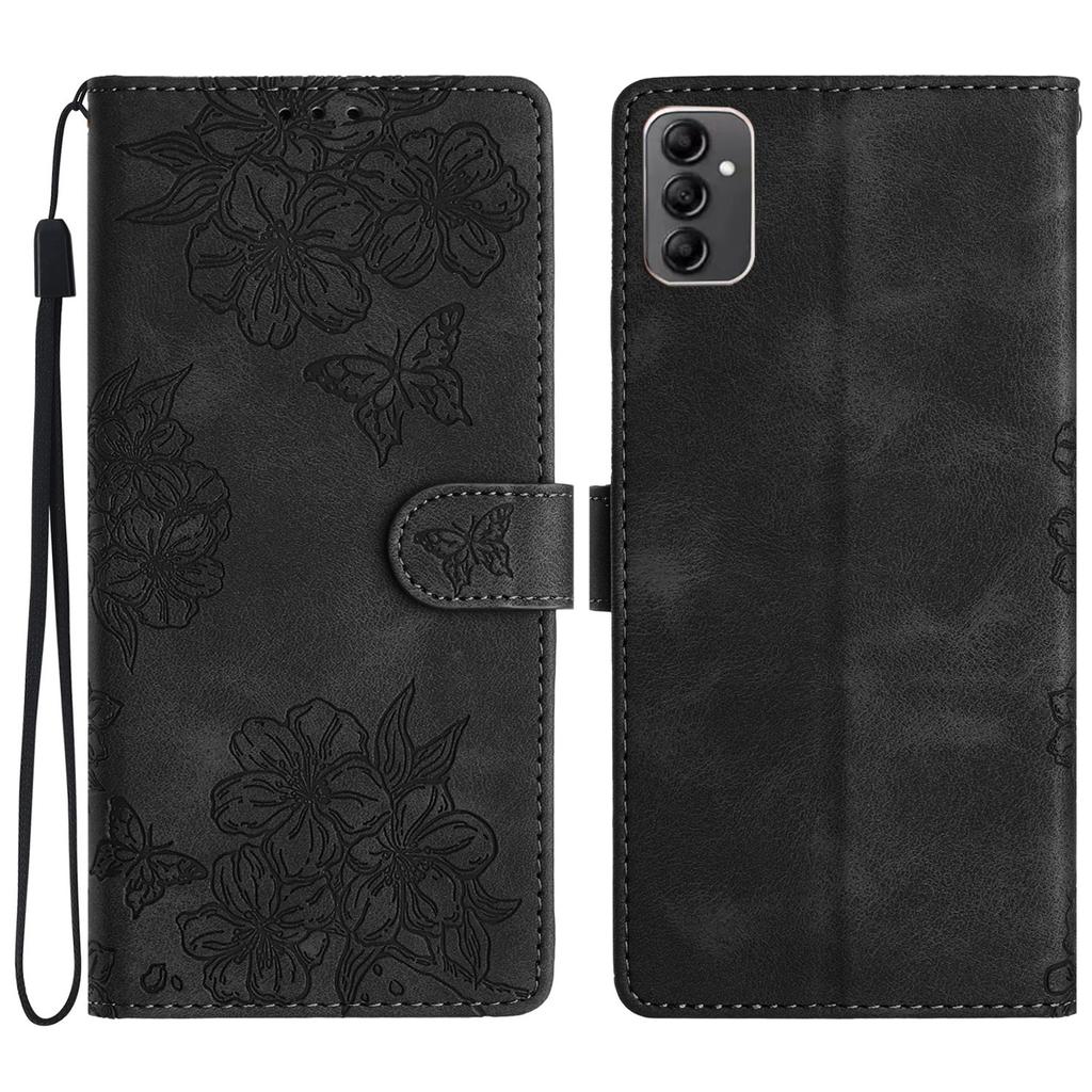 For Samsung Galaxy A14 5G Case Sakura Butterfly Imprint Anti-Scratch PU Leather Phone Cover