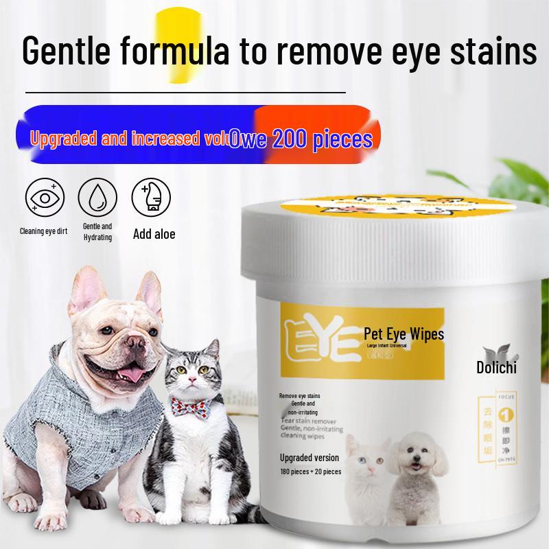 Pet Eye Wipes, Tear Stain Remover, 130 Ct, Non-Woven Material for Dogs & Cats