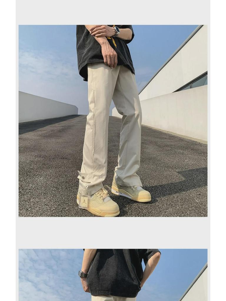 Pánské černé bojové kalhoty na knoflíky - Americký high street styl, Trendy pracovní oděv na jaro a podzim, Pěkný rozšířený design