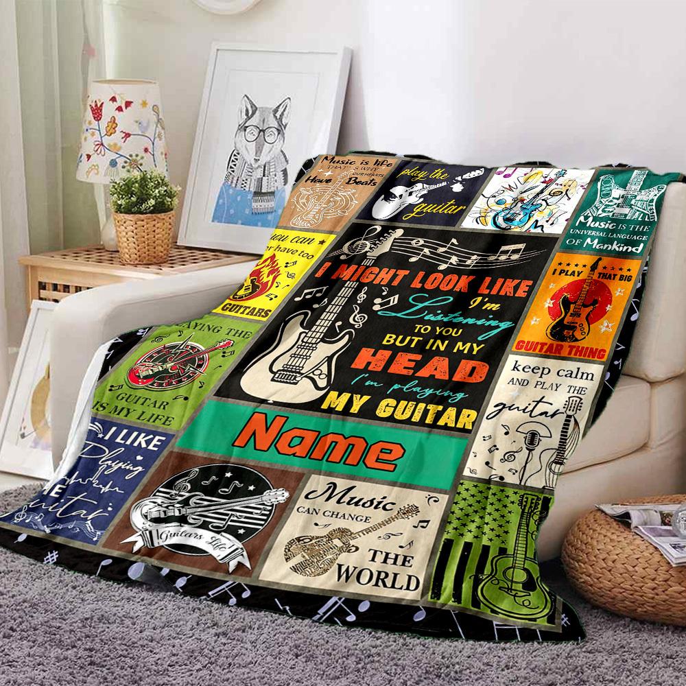 Music Is Life Guitar And Musical Quotes Collage Cozy Customizable Blanket Text Ultrasoft For Sofa Couch Office Bed Picnics For All Occasions Warmthful