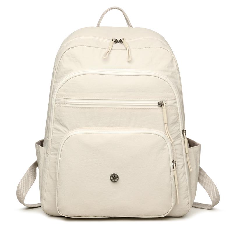 Solid Color Backpack Women's Multi-Layer Pocket Water-Repellent Nylon Backpack