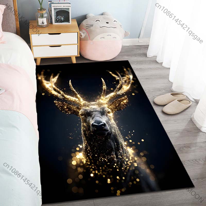New product Sparkling Golden Light Stag Carpet for Living Room Bedroom Bedside Floor Mat Cloakroom Children Play Mat Area Rug