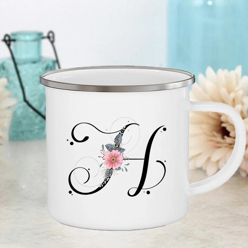 Letter Flower Mugs Wedding Creative Coffee Wine Cups Drinks Dessert Milk Juice Cup Enamel Mugs Handle Drinkware Bridesmaid Gifts
