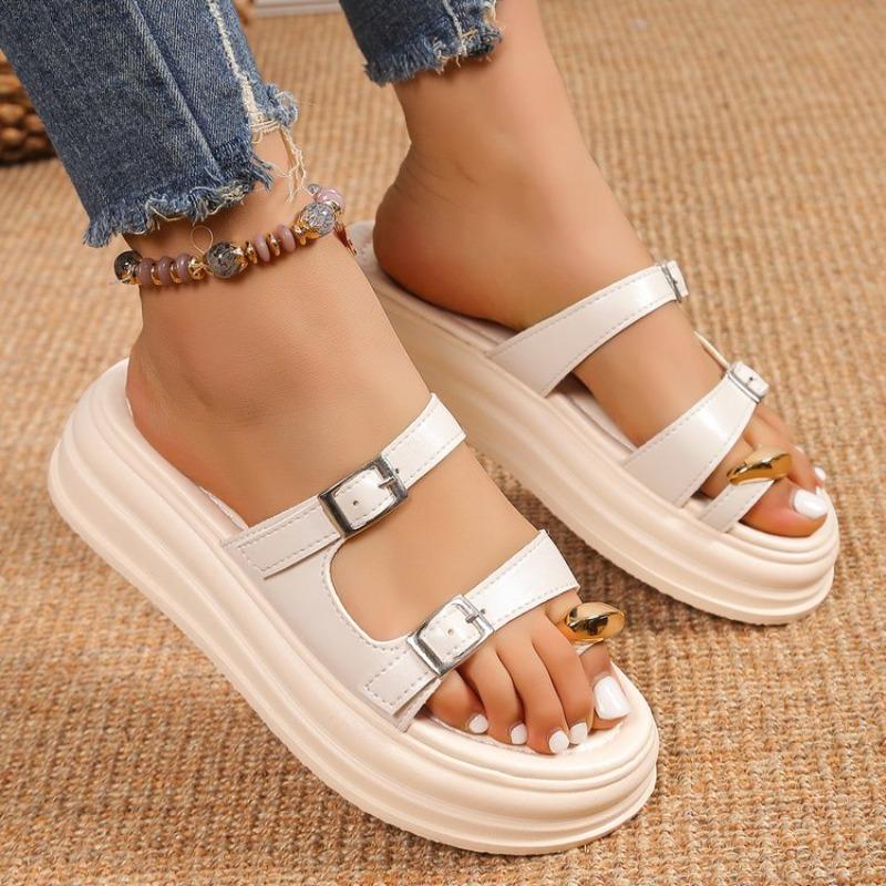 Fashion Thick Bottom Sandal Slippers Summer Outside Wear Fashion 2025 New Clip Toe Metal Buckle Flip Flops Casual Flat Bottom Slides
