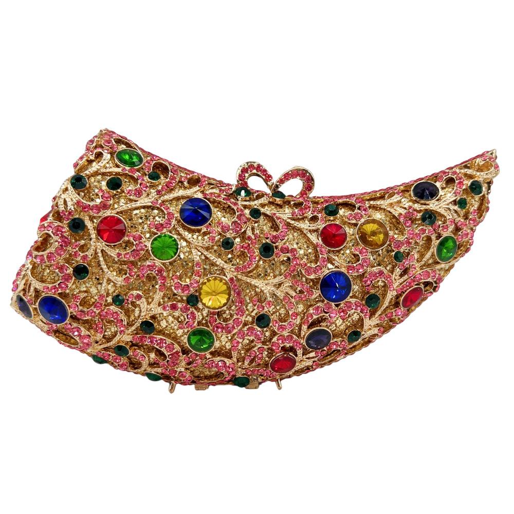 Women Gold Crystal Evening Clutch Bags WHTUOHENG Wedding Corn Party Cocktail Rhinestone Minaudiere Handbags Day Clutches Bags