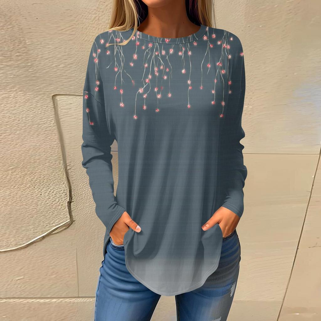 Women's Fashion Pullover Round Neck Long Sleeve Printed Top