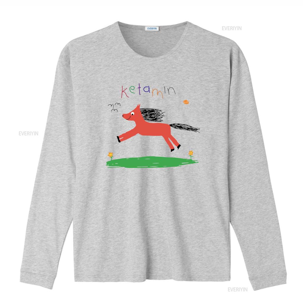 Ketamine horse child drawing tee Meme Heavy Cotton T Shirt vintage Washed Versatile Casual Slightly designer clothes Soft