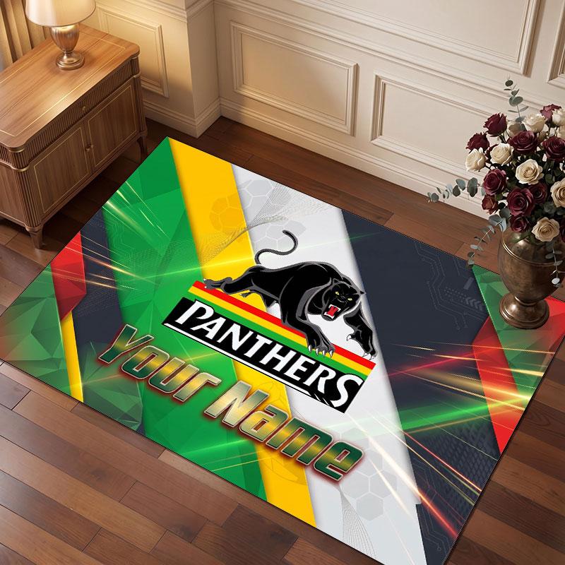 Penrith Panthers Personalized Crystal Velvet Carpet, Customized Name Text Soft Anti‑Slip Rug for Living Room Bedroom