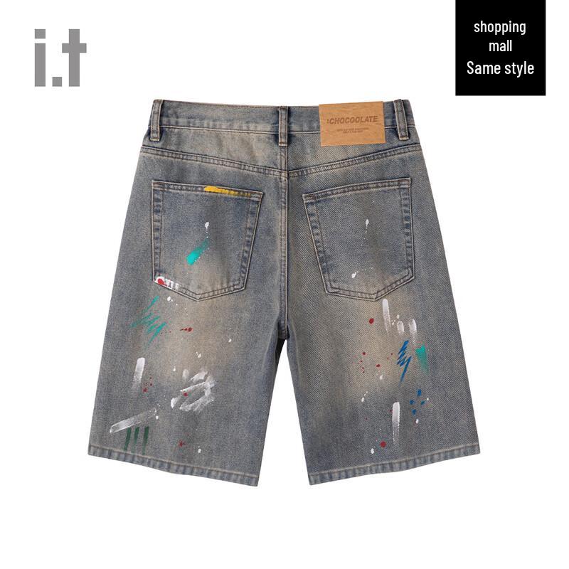 Unisex Amerikanische High Street Abgenutzte Graffiti-Jeansshorts