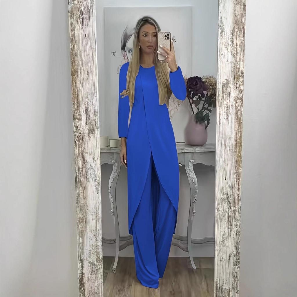 Set Due Pezzi Casual Lungo alla Moda Europeo & Americano 2025 per Donna - Autunno/Inverno, Vestibilità Larga, Girocollo con Pantaloni Lunghi