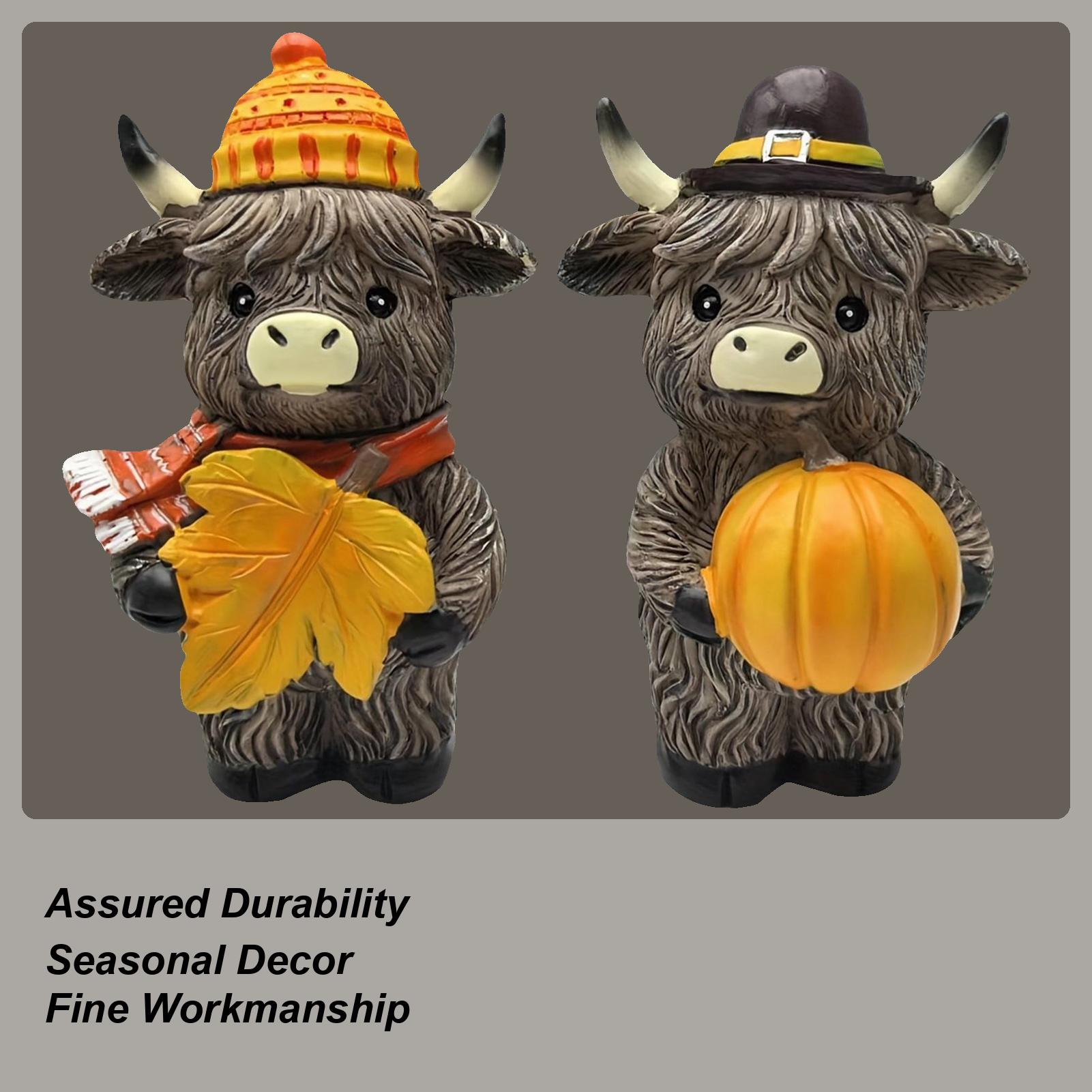 Fall Highland Cow Figurine Highland Cattle Figurines Autumn 2 Pieces Rustic Cow Statue for Desktop Bookshelf Fireplace Dining China Mainland
