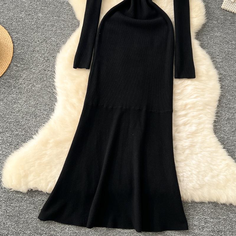 Autumn Winter Women Elegant Turtleneck Full Sleeve Knitted Pullover Sweater Long Maxi Party Mermaid Dresses