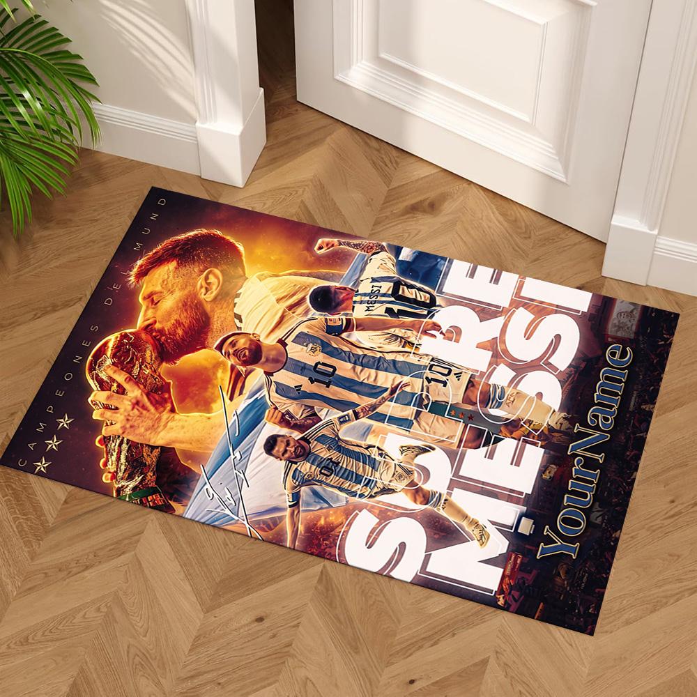 Messi Personalized Name Carpet Suitable for Game Room Balcony Foyer Decorate Room Antislip Carpet Anime Office Decor Perfect Gift for Friends & Family