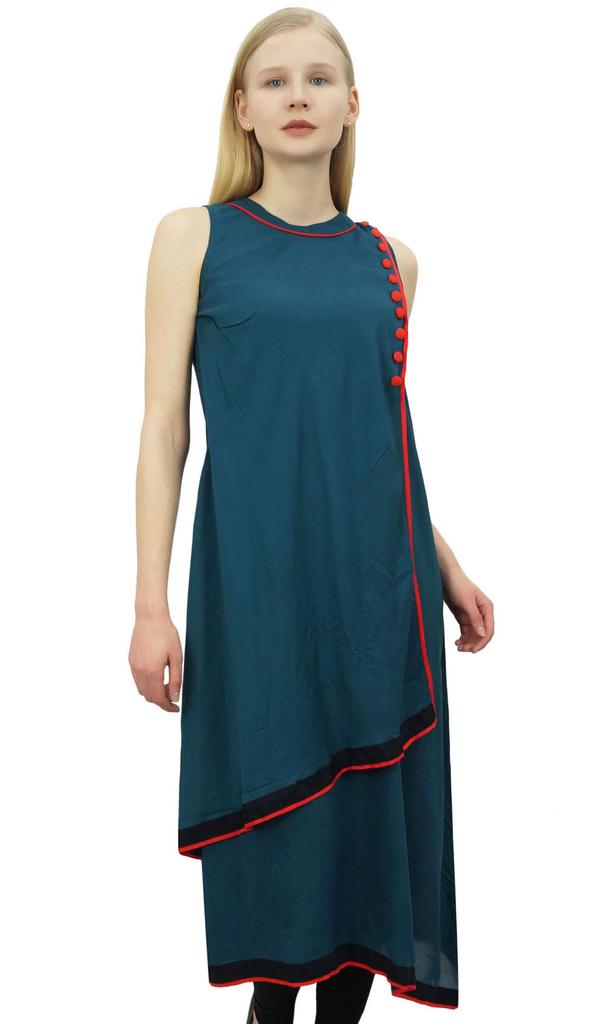 Phagun Women's Teal Blue Indian Kurta Draped Kurti Long Tunic Casual